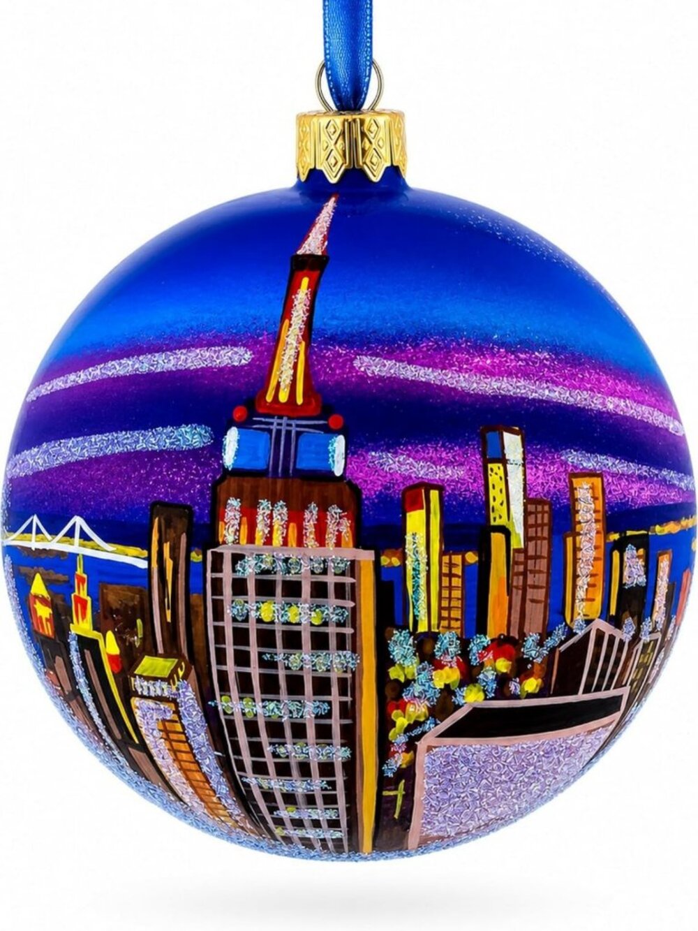New York City Night Skyline Glass Ball Ornament - 4 Inch Holiday Decor